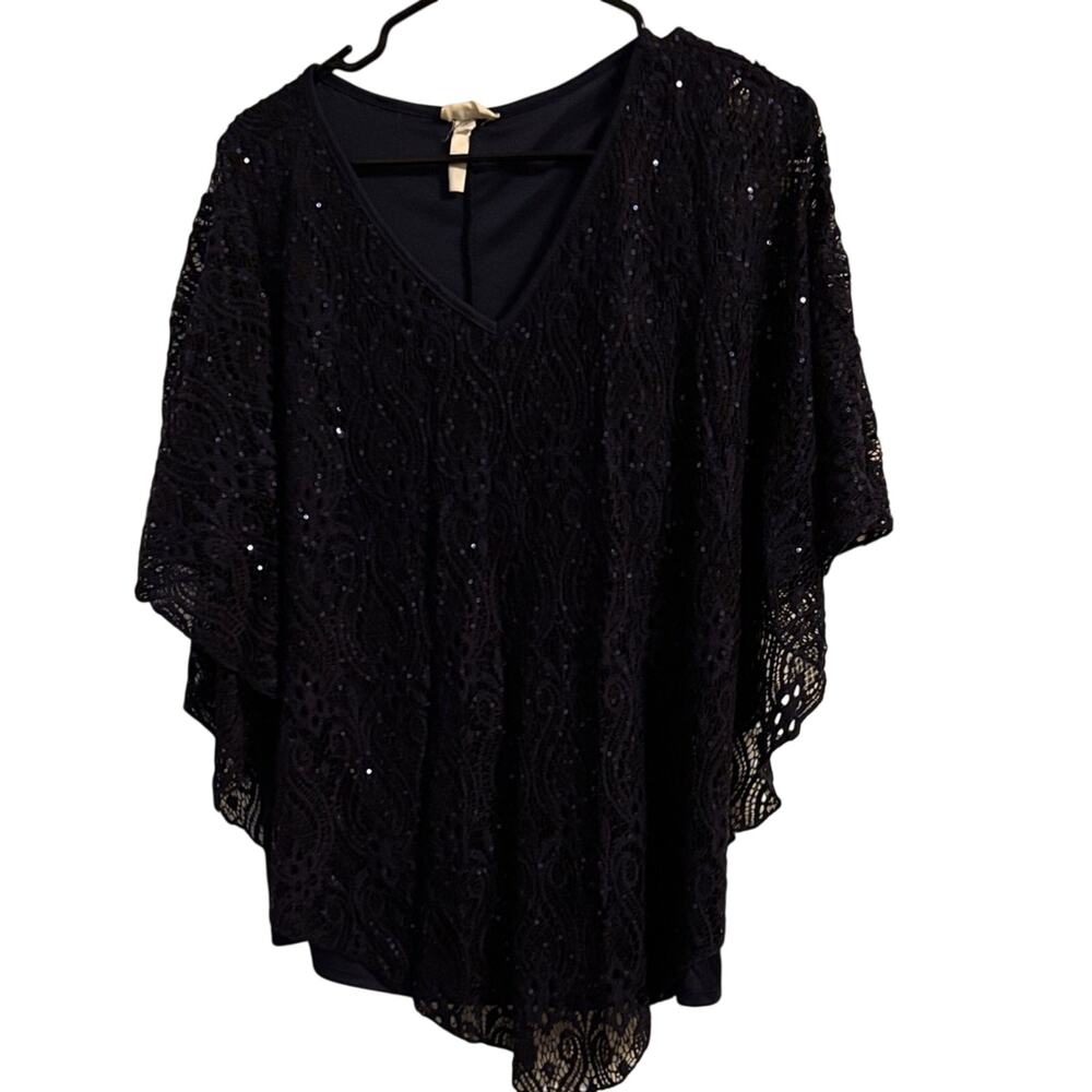 Brittany Black Navy Blue  Sequin Lace Blouse